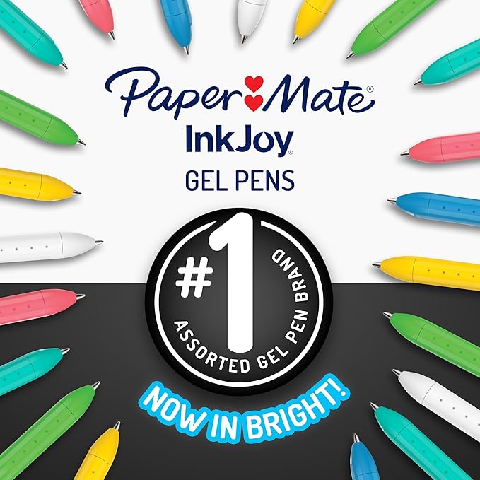 Paper Mate InkJoy Bright Gel Pens, Medium Point (0.7mm), Retractable, Assorted Opaque Ink, 6-Pack, Comfortable Grip, Vivid Colors