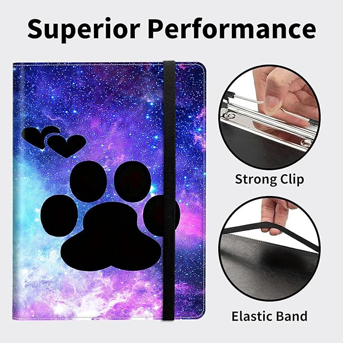 Padfolio Folder with Clipboard,Portfolios Organizer Clipboards with Storage Clipboard Writing Pad PU Leather Conference Document Organizer with Business Card Holder,Dog Paw Print