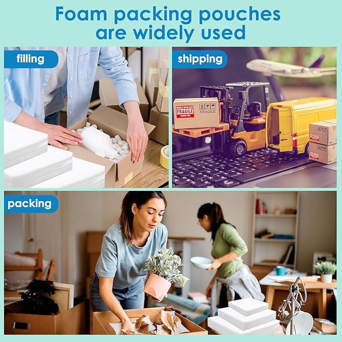 100 Pack Cushion Foam Pouches 5 Sizes wrap pouches dish packing kit (4"x6",6"x6",7.5"x7.5",7.5"x12",12"x12")Packing Supplies for Moving Packing Materials For Fragile Items Incidental50Fragile Stickers