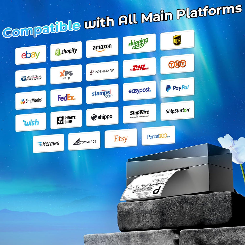 Bluetooth Shipping Label Printer 4x6, 249BT Thermal Label Printer 4x6 for Small Business, Shipping Packages, Office, Home, Compatible with Android iPhone iPad Windows macOS Chrome USPS Etsy