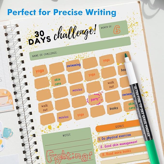 maxtek Dry Erase Markers Ultra Fine Tip, Assorted Colors, Low Odor, School Supplies Classroom Take Note Dry Erase Markers, 8 Counts