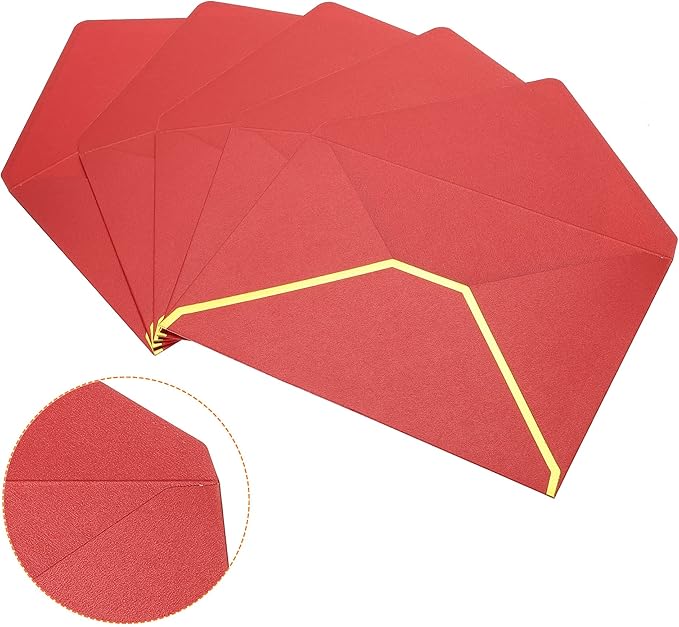 PATIKIL V Flap Envelopes, 10 Pack 7 x 5'' Luxury Style Gold Border Greeting Card Envelope for Invitations Weddings, Red