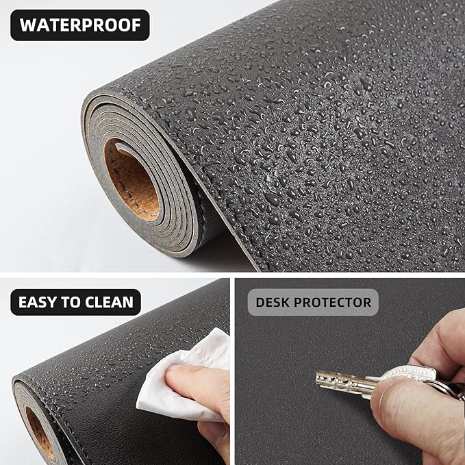 Leather Desk pad Protector, Large Desk mat with Natural Cork & PU Leather,Mouse pad,Non-Slip Office Desk Mat,Waterproof Desk Writing Pad for Office and Home (47in*17in,Dark Grey)