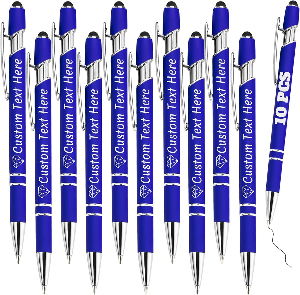 Personalized Pens Bulk 10 with Name Custom Engraving Ballpoint Pens with Stylus Tip Customized Smooth Writing Pens Personalized Gifts for Anniversary Birthday or Graduation(Blue,Black Ink)
