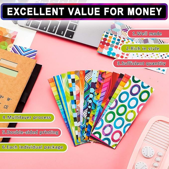 Kids Laminated Book Markers Optical Bookmarks Reading Bookmarks Creative Colored Bookmarks for Teacher Student Kids Classroom School Office Stationery Supply (100 Pieces)