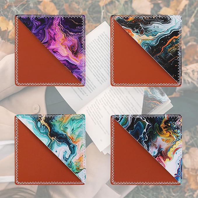 4 Pieces Leather Bookmarks, Cute Book Accessories for Reading Lovers, Page Markers for Women Men Kids Students Teachers Retirement Birthday Gift (Marble Print)