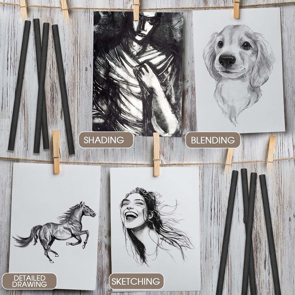Gueevin 100 Pcs Willow Charcoal Sticks, Willow Charcoal, Artists, Beginners, Students, Perfect for Sketching, Drawing, Shading, and Fine Art (5-7mm)