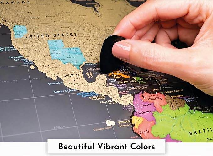 Two Scratch-Off Maps: World Map 17x24" + USA Map - Deluxe Travel Posters - Colorful Countries, US States, and Flags - Easy Scratch-Off Maps with Accessories for Travel Lovers - Name Tag Gift Box