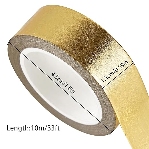 QDiShi 2 Rolls Gold Washi Tape for Wall Decor Decorative,Foil Masking Tape Low Tack Self Adhesive Decorative Washi Tape Metallic Washi Tape 0.59in x66FT Shiny Metallic Color(Gold)