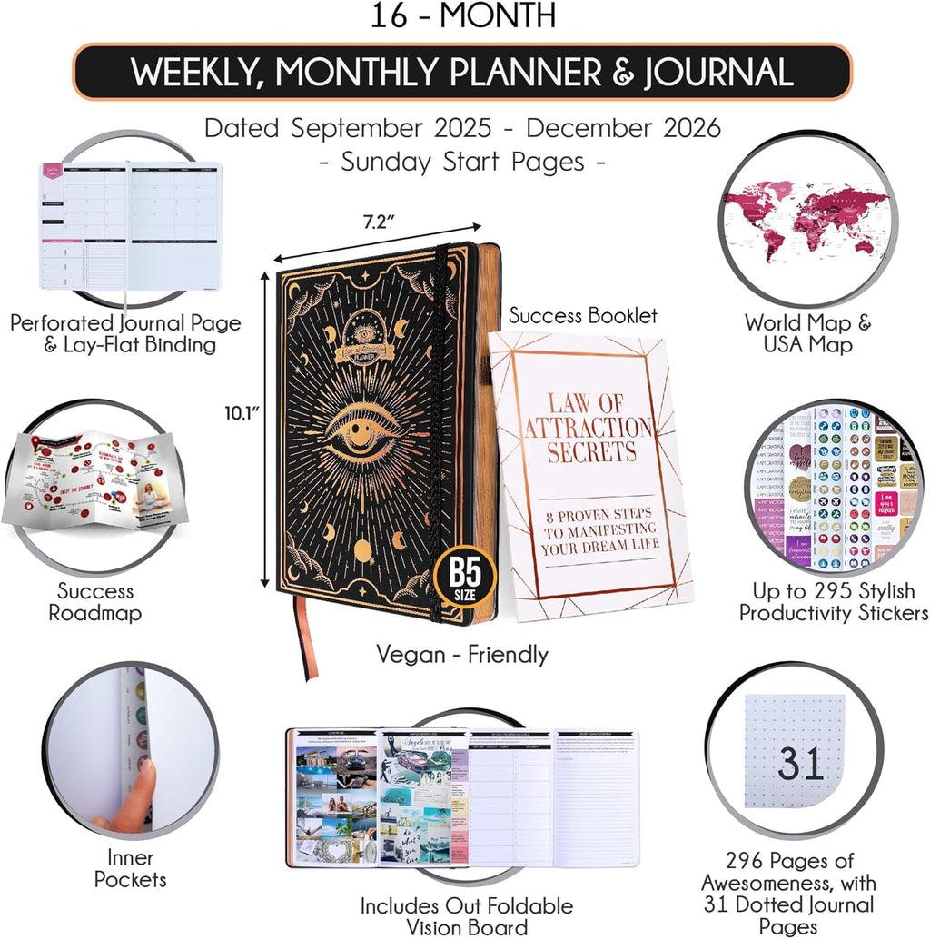 2025-2026 Planner Weekly and Monthly | 16-Month Life Planner to Increase Focus & Productivity | Reduce Overwhelm & Achieve Your Biggest Goals | Include Gift Box & Stickers | Sep 2025-Dec 2026