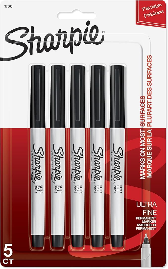 Sharpie 37665PP Permanent Markers, Ultra Fine, 5 Pack