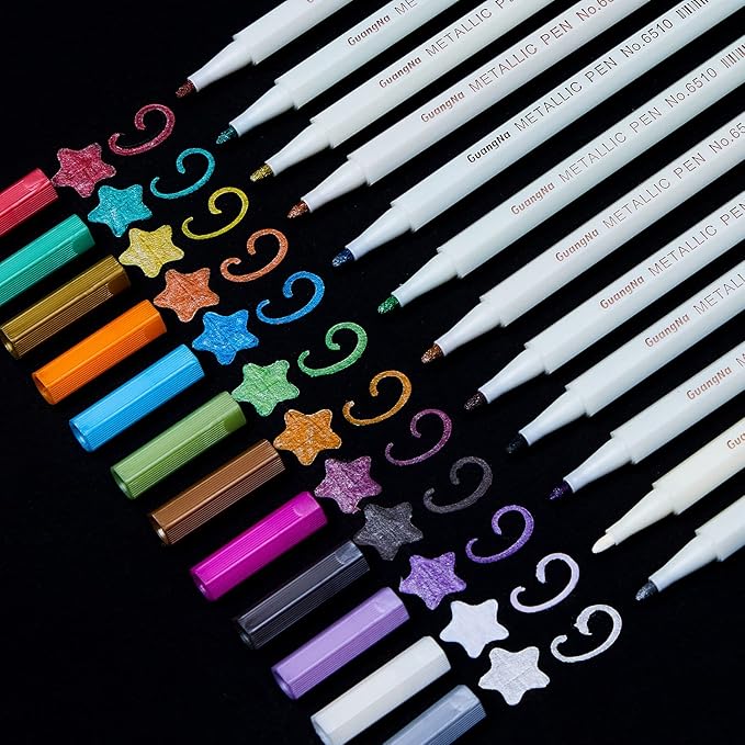 YUANCHENG Metallic Marker Pens, Set of 12 Colors Fine Point Metallic Marker Pens for Black Paper, Rock Painting, Easter Egg, Halloween Pumpkin, Card Making, Ceramics, DIY Photo Album