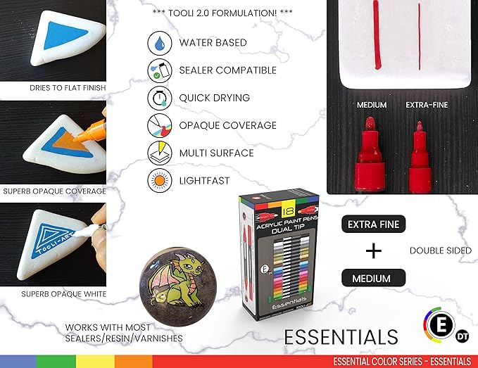 Acrylic Markers, Paint Pens Assorted Vibrant Markers for Rock Painting, Canvas, Glass, Mugs, Wood, Ceramic, Fabric, Metal, Scrapbooking. Non Toxic, Quick Dry, Multi-Surface, Lightfast (MEDIUM)