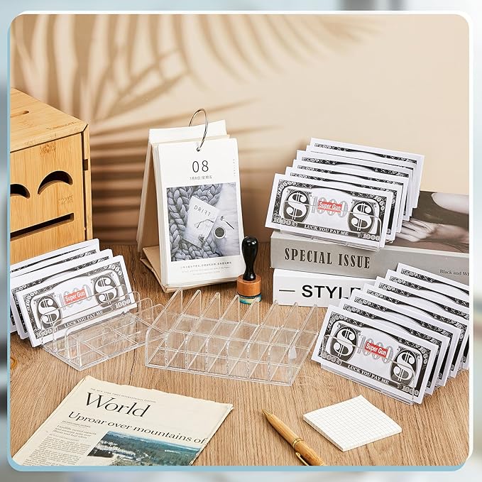 Geetery 4 Pcs Acrylic Cash Tray for Cash Stuffing Mail Sorter Organizer Desk Organizer for Sorting Mail Clear Envelope Organizer for Desk Cash Envelope Bill Business Card Eyeshadow Palette (7 Slot)