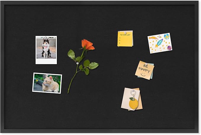 Cork Board with Linen Black,Bulletin Board 36"x24",Corkboards for Office Home School Message Board or Vision Board Decoration.