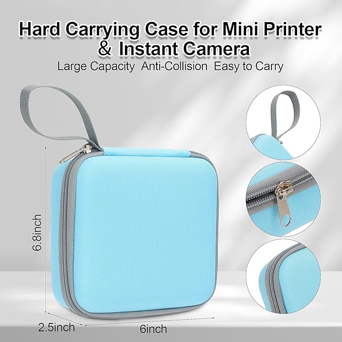 HBCX Mini Printer Case,Hard Protective Box,Portable High-capacity Travel Carrying Case,Suitable for Thermal Inkless Sticker Photo Printer,Label Marker,Instant Print Camera(Only Blue Case)