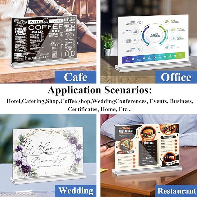 Arrobust Acrylic Sign Holder 11 x 8.5 Inch Horizontal T Shaped Double Sided Table Menu Display Stand Clear Plastic Paper Flyer Display Holder for Office, Store Desktop Display Holder, 4 Pack