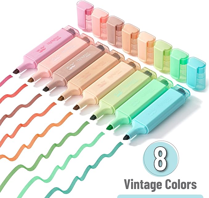 Mr. Pen- Highlighter, 8 Pack, Vintage Colors, Chisel Tip Aesthetic Highlighters, Cute Highlighters for School, No Bleed Highlighters, Highlighters Aesthetic, School Highlighters, Cute Markers.