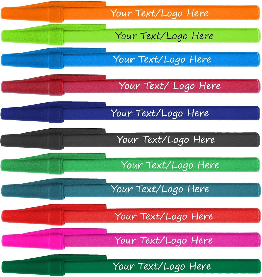 Personalized Stick Pens With your Custom Logo or Text-500 Pack Bulk-for Businesses, Parties, and Events, Custom Printed Slim Ballpoint Pens Colored with Cap, Assorted Colors, Black Ink
