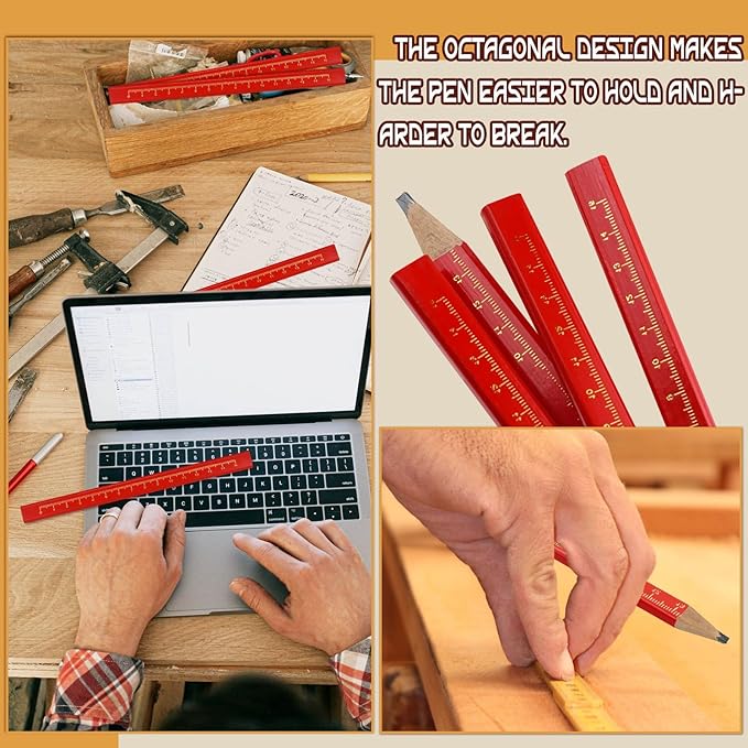 60-Piece Set of Octagonal Hard Black Carpenter Pencils, Ideal for Woodworking Marking and Construction Plan Marking