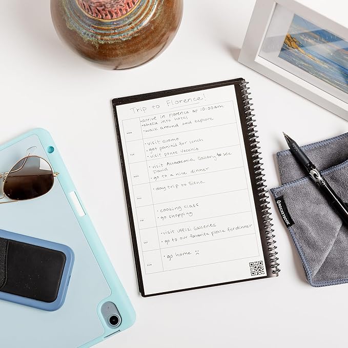 Rocketbook Fusion Reusable Undated Productivity Planner, Letter Size 8.5x11, Black - Goals, Monthly and Weekly Calendar, Daily To-do List, Lined and Dotted Notes Pages