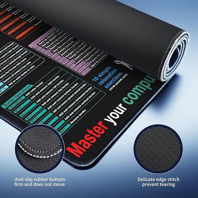 Waterproof Mouse pad—Excel Cheat Sheet Desk pad—Contains 9 major Excel function modules and common functions—Large XL Mouse pad Gaming|Desk mat for Keyboard and Mouse|Computer mat with excel Shortcuts