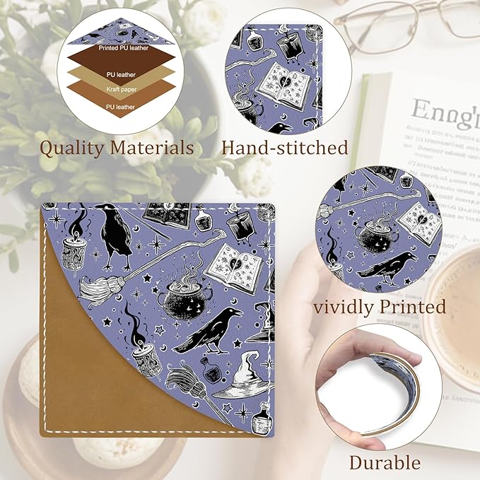 Gothic Crows Bats Corner Bookmarks, Cute Leather Book Accessories for Book Lovers, 3 Pcs Reading Book Page Markers for Women Men Student Teacher Girls Boys Kids Retirement Birthday Gifts