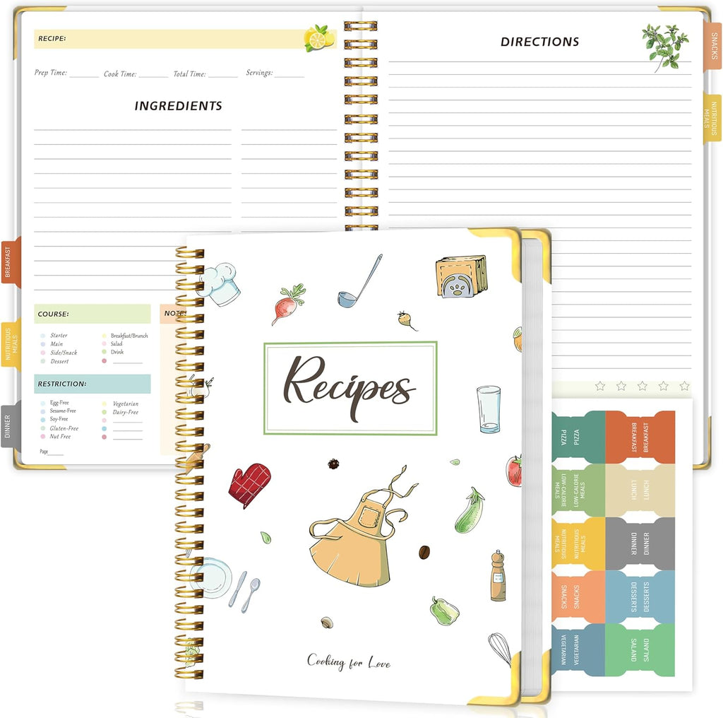Blank Recipe Book to Write in Your Own Recipes, Blank Cookbook with 175 Pages for Family Cooking Lover, Recipe Notebook with Tab Sticker Sheets, Recipe Journal, Hardcover, 7.5" x 9.5"