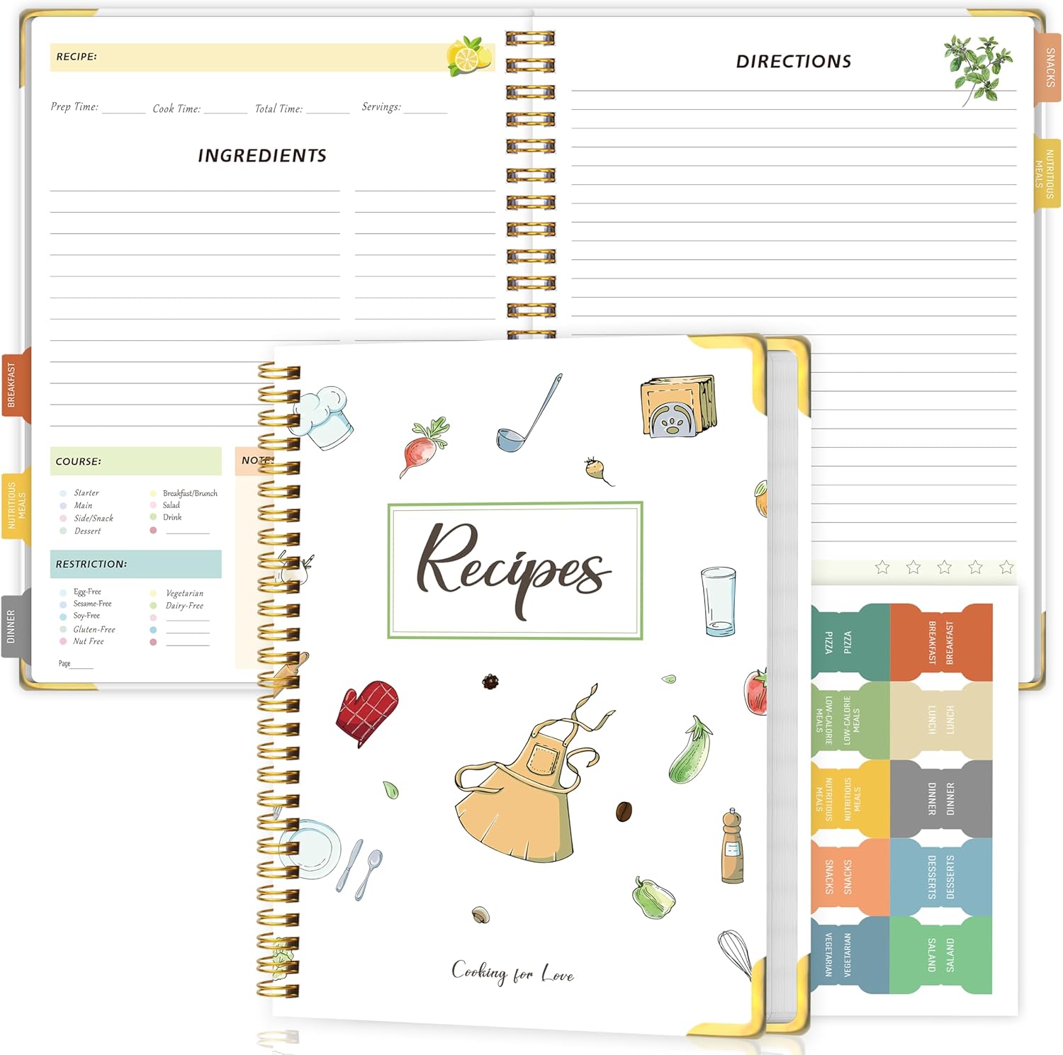 Blank Recipe Book to Write in Your Own Recipes, Blank Cookbook with 175 Pages for Family Cooking Lover, Recipe Notebook with Tab Sticker Sheets, Recipe Journal, Hardcover, 7.5" x 9.5"