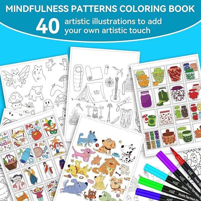 Adult Coloring Book, 40 Sheet Stress Relief Coloring Books for Adults Relaxation,Spiral Bound Single-Sided Pages,Arts and Crafts for Women Man，Unique 16-Gallery Multi-Pattern Design with 36 Markers