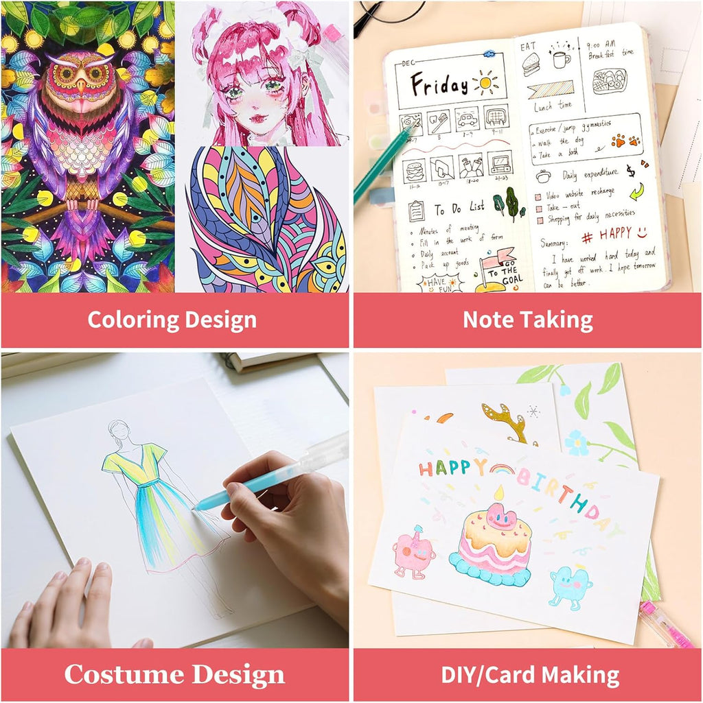 Gel Pens For Coloring, 18 Pack Colored Pens for Black Paper & White Paper, 0.6MM Fine Point Pens for Coloring, Writing, Drawing, Journaling, Note Taking, School, Office, Home