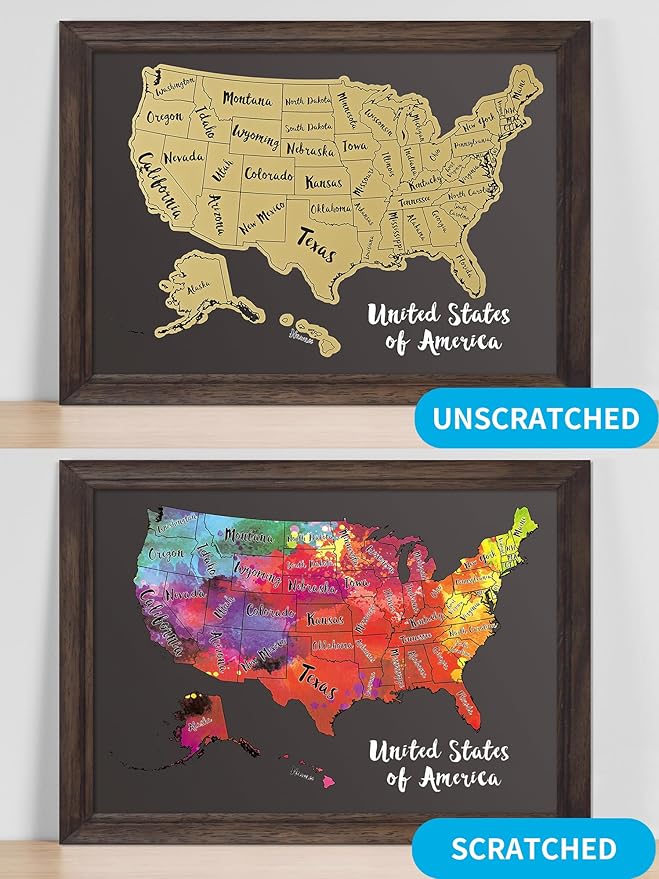 JARLINK Scratch Off USA Map Poster, 12x17 inches United States Map with Unique Accessories Set, Personalized Travel Poster, Gift for Travelers