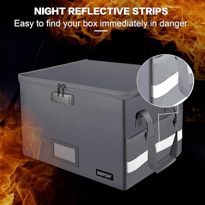 ENGPOW File Box with Lock,Fireproof Document Box with Pockets,Collapsible File Storage Organizer Filing Box with Handle,Portable Home Office File Cabinet Safe for Hanging Folders,2 Pack(Silver)