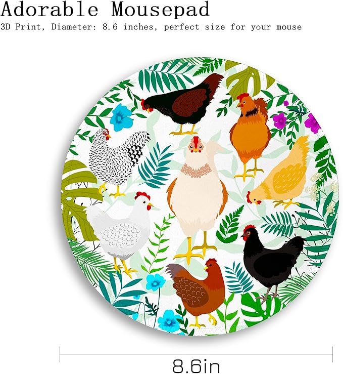 Gctriki Chicken Round Mouse Pad for Desk, Cute Office Decor for Women, Stitched Edge Non-Slip Rubber Base, Personalized Small Computer Mouse Pads for Gaming Laptop Computer, Funny Desk Accessories
