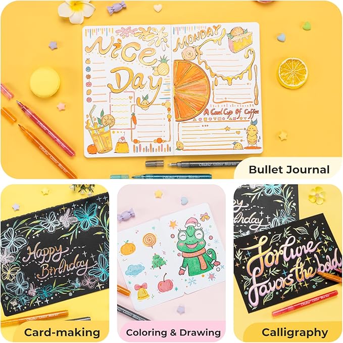 Ohuhu Glitter Markers Pen 24 Glitter Colors Fine Point Tip Water-based Metallic Shimmer Markers for Kids Adults DIY Crafts Greeting Birthday Cards Drawing Coloring Poster Album Scrapbooking Mugs Wood