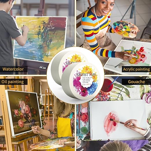 2 Packs White Artist Tape for Watercolor Paper Drafting Art Low Tack Masking Tape Acid Free Painter Watercolor Tape for Painting Canvas Framing, 2inch Wide 330FT Long Total