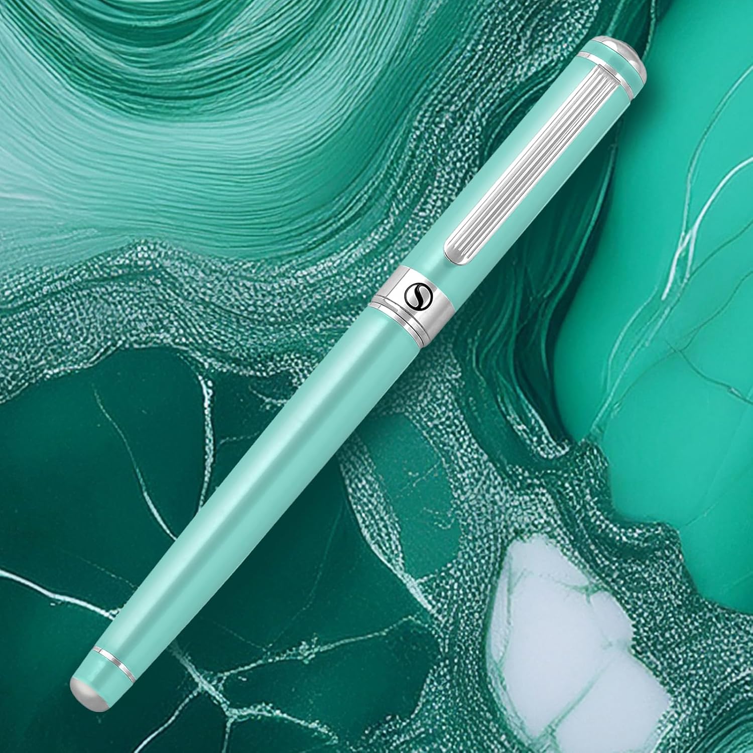 Scriveiner Mint Green Rollerball Pen - Stunning Luxury Pen With Chrome Finish, Schmidt Ink Refill, Best Roller Ball Gift Set for Men & Women, Professional, Executive Office, Nice Pens