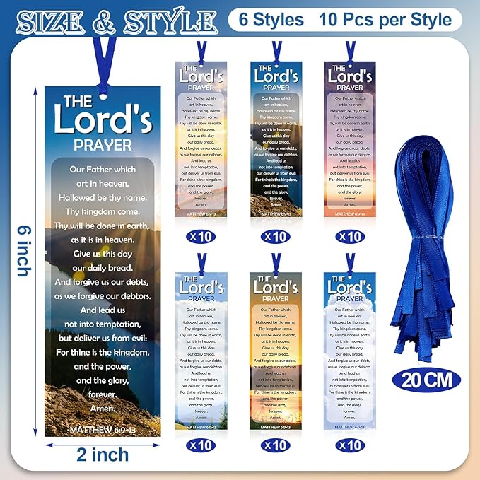 60 Pcs The Lord's Prayer Bookmark Religious Christian Bookmarks for Teens Men Women Church Home Party Favors