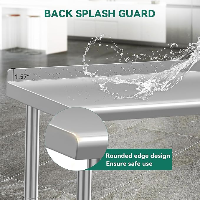 YITAHOME 48" x 24" Stainless Steel Table for Prep & Work with Backsplash, NSF Commercial Heavy Duty Table with Undershelf for Home Kitchen Restaurant Garage Warehouse