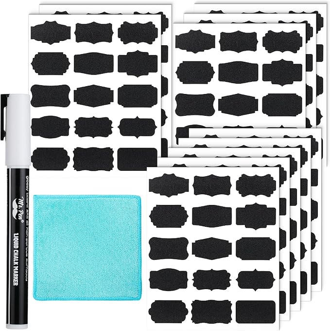 Mr. Pen- Chalkboard Labels, 150 pcs, Assorted Shapes, 1 White Chalk Marker and Small Towel, Labels, Label Stickers, Labels for Storage Bins, Sticker Labels, Bottle Labels, Food Labels, Jar Labels