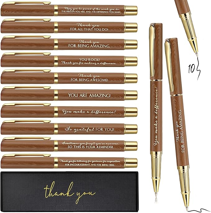 PerKoop 10 Set Thank You Gifts Inspirational Ballpoint Pens with Gift Boxes Bulk Appreciation Party Favors for Employee Coworker Staff Team Friends Office Supplies(Natural,Mixed)