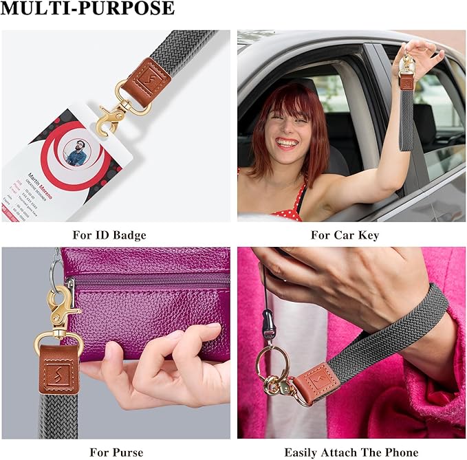 Fishent Stretchy Wristlet Keychain,Braided Cute Wrist Lanyards for Keys, Key Chain Holder for Women Men, Wrist Strap Keychain for Car Keys Phone Camera Wallet ID Badges Card (Space Gray)