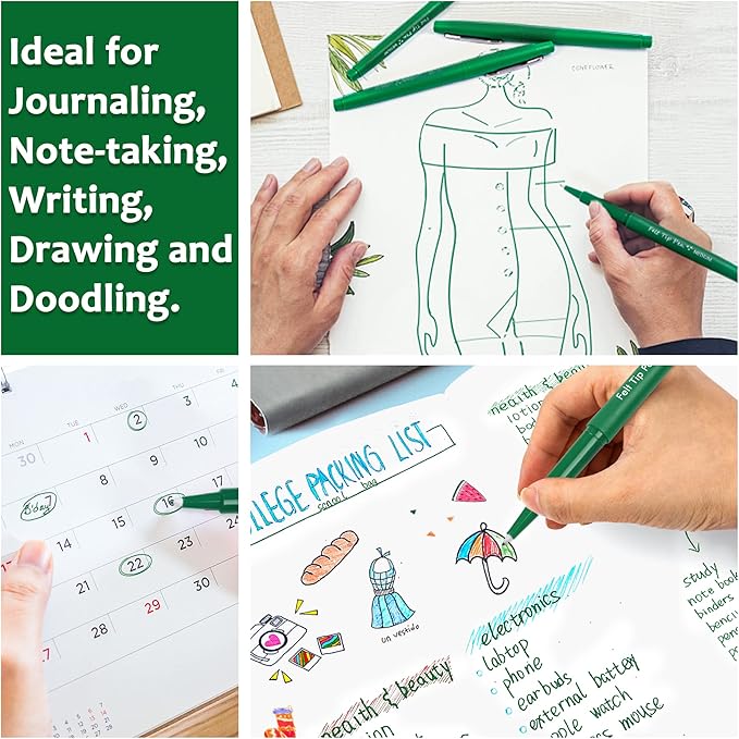 Lelix Felt Tip Pens, 30 Green Pens, 0.7mm Medium Point Felt Pens, Felt Tip Markers Pens for Journaling, Writing, Note Taking, Planner, Perfect for Art Office and School Supplies