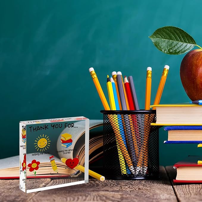 Gifts for Teachers - Unique Teacher Gifts from Students - Cute Acrylic Teacher Gift Block - Thank You Gifts for Teachers - Elegant Teacher Christmas Gifts, Teacher Thank You Gift