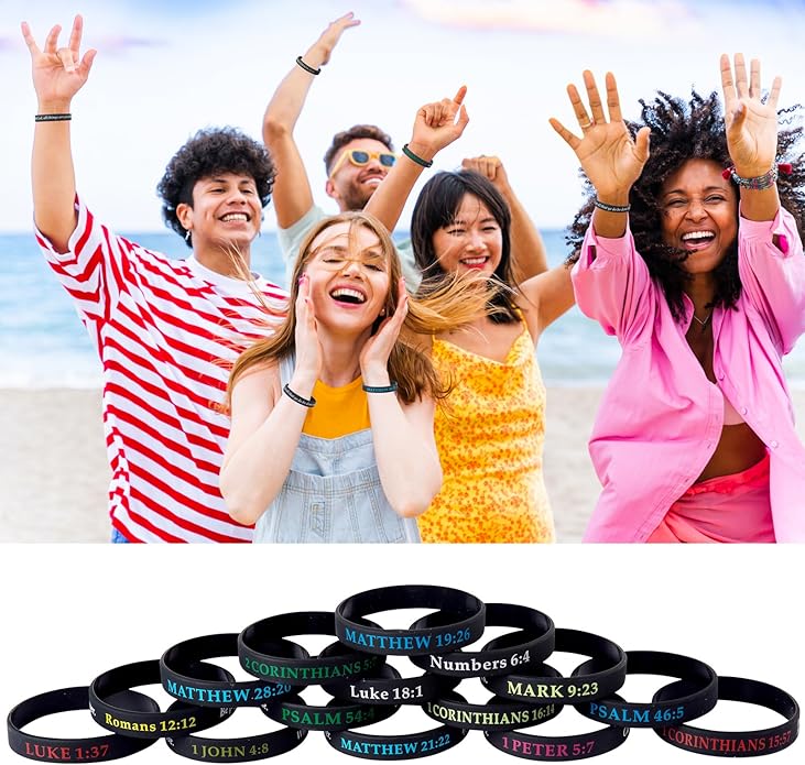 QEERBSIN Bible Verses Bracelets Motivational Christian Rubber Bracelets Faith Hope Wristbands Bracelets for Men Women Teens