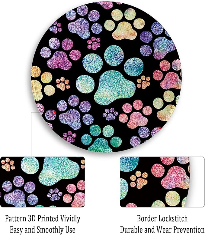 Cat Paw Round Mouse Pads for Desk, Funny Small Mousepad for Laptop Gaming, Stitched Edge Non-Slip Rubber Base, Cute Home Office Decor Desk Accessories Office Supplies Gift for Women Teen Girls