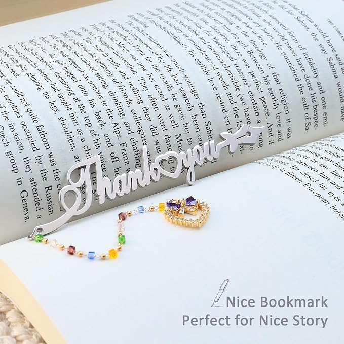 Metal Bookmark Cute Book Accessories Gifts for Women Teacher Readers Book Lovers for Christmas Mother's Day (Thank You Silver)