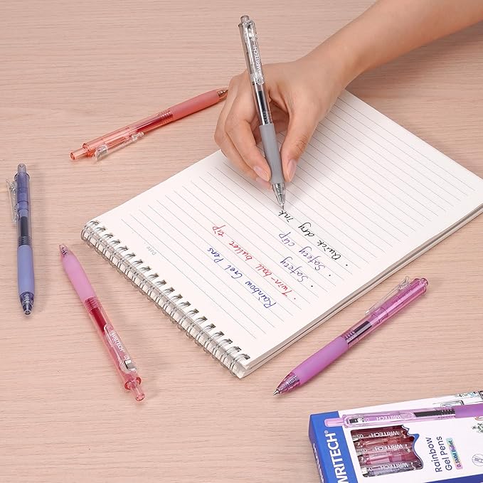 WRITECH Retractable Gel Ink Pens Multi Colored 0.5mm Fine Point Quick Dry Ink Pens For Journaling, Drawing, Doodling, and Notetaking 5ct