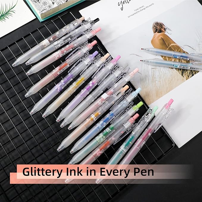 8 Color Retractable Gel Pens Colorful Glitter Gel Pen Set Japanese Style 0.7mm Aesthetic Colored Pens for Office School Stationery Supplies (8B)…