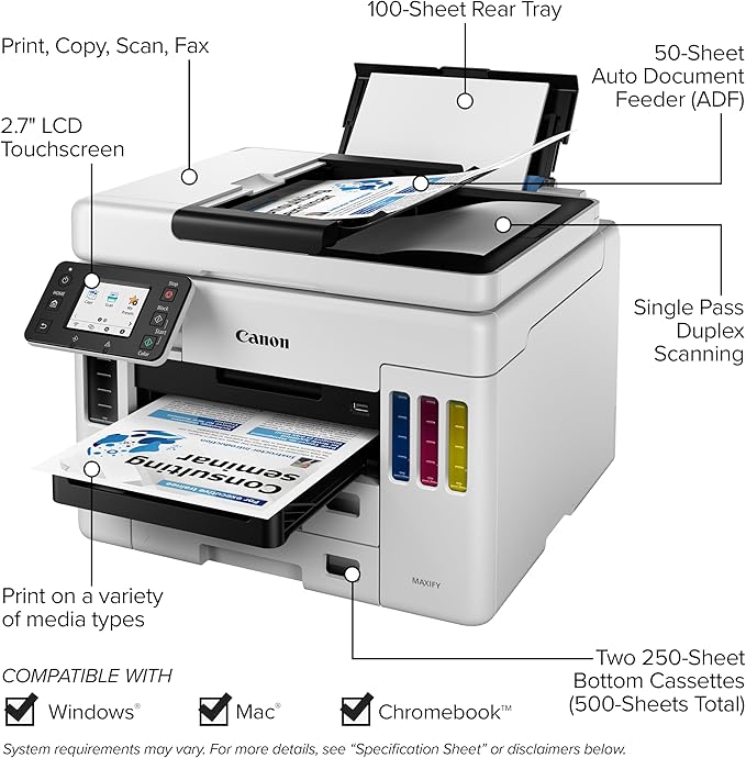 Canon MAXIFY GX7021 Wireless MegaTank Small Office All-in-One Printer, One Size